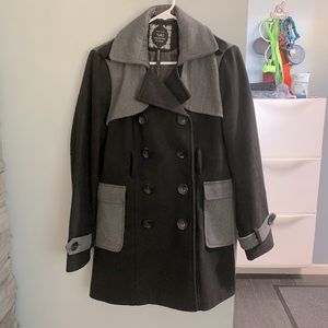 Yokz New York Black and Gray Color Block Pea Coat.